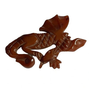 Bakelite Vintage 1940s Chocolate Dragon Carved Brooch